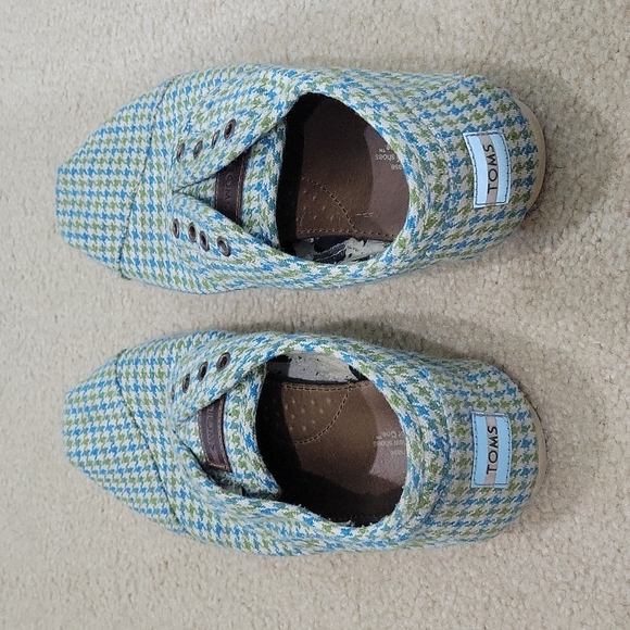 Green/Blue Houndstooth Lace Up TOMS Size 11 - Picture 2 of 4